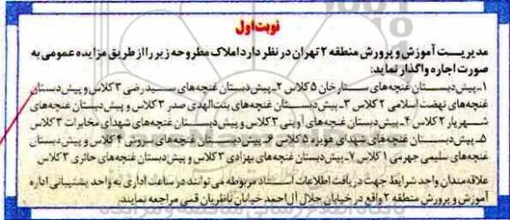 مزایده ، مزایده واگذاری اجاره املاک 