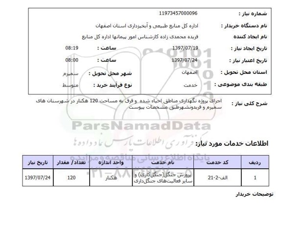 استعلام, اجرای پروژه نگهداری مناطق احیا شده و قرق 