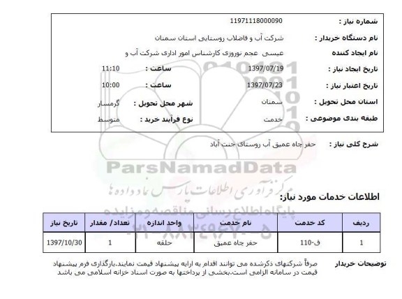 استعلام, حفر چاه عمیق آب