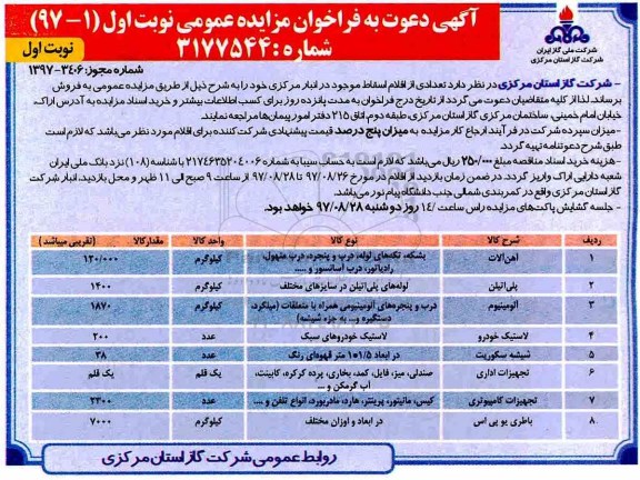 آگهی دعوت به فراخوان مزایده عمومی , مزایده فروش تعدادی از اقلام اسقاط 