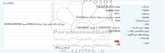 مزایده فروش سیم مسی نمرات مختلف