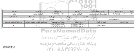 مزایده,مزایده زمین کاربری آموزشی مساحت عرصه 880متر