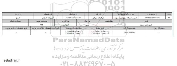 مزایده,مزایده زمین کاربری آموزشی مساحت عرصه 924مترمربع