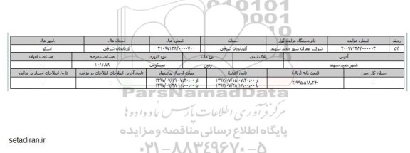 مزایده,مزایده زمین مسکونی مساحت عرصه 1066.78متر
