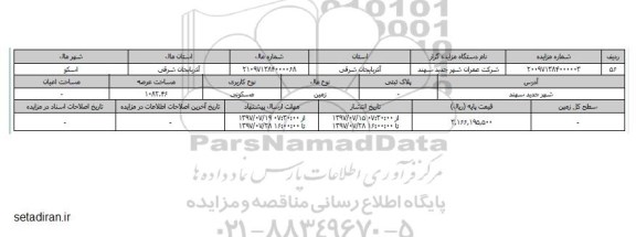 مزایده,مزایده زمین مسکونی مساحت عرصه 1082.46متر