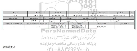 مزایده,مزایده زمین مسکونی مساحت 1043.3متر