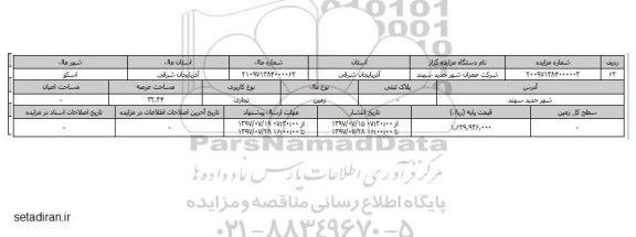 مزایده,مزایده زمین تجاری مساحت 32.34مترمربع