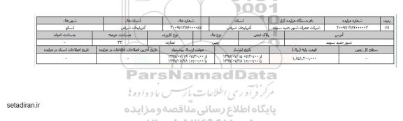 مزایده, مزایده زمین تجاری مساحت عرصه سی و دو متر شهر سهند
