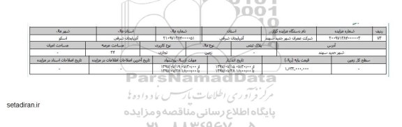 مزایده,مزایده زمین تجاری مساحت سی و چهار متر