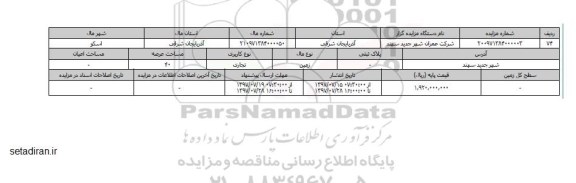 مزایده,مزایده زمین تجاری مساحت 40 مترمربع