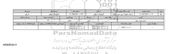 مزایده,مزایده زمین تجاری مساحت 32 متر شهر سهند