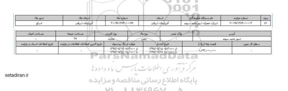 مزایده,مزایده زمین تجاری مساحت سی و چهار متر