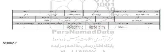 مزایده,مزایده زمین مسکونی مساحت عرصه 296.54متر