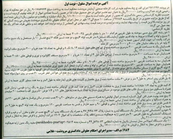 مزایده، مزایده دو رشته کابل مسی سوخته و...