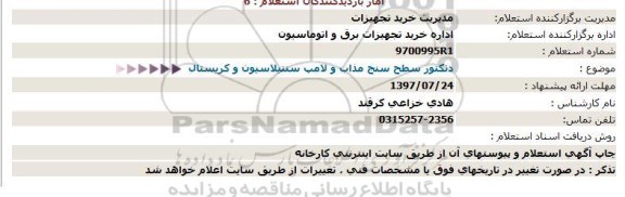 استعلام ، استعلام دتکتور سطح سنج مذاب و لامپ سنتیلاسیوم و کریستال 