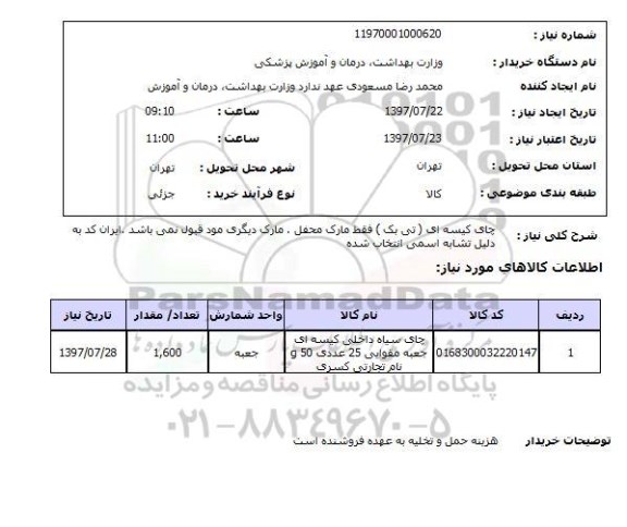 استعلام, چای کیسه ای 