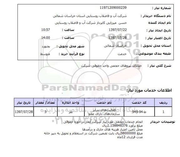 استعلام , استعلام خدمات نیروهای حجمی ...