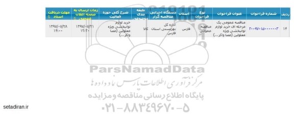 مناقصه عمومی  خرید لوازم توانبخشی ویژه معلولین