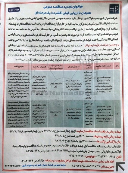 فراخوان تجدید مناقصه عمومی, تجدید مناقصه تهیه مصالح و تکمیل سفت کاری و اجرای نازک کاری... نوبت دوم