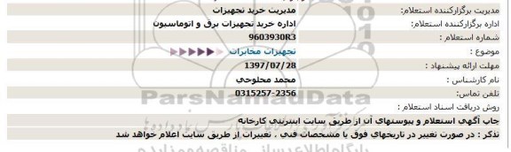 استعلام, استعلام تجهیزات مخابرات