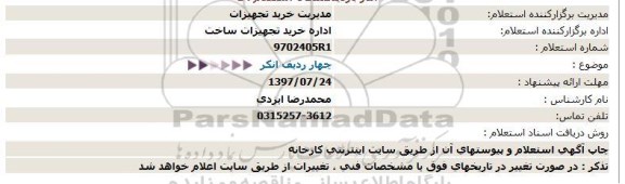 استعلام, استعلام  انکر فولادی