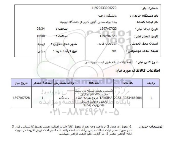 استعلام, تجهیزات شبکه 