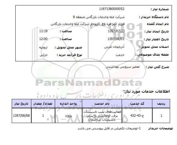 استعلام, تعمیر سرویس بهداشتی