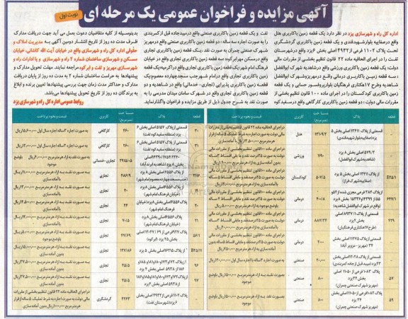 اگهی مزایده , مزایده واگذاری یک قطعه زمین با کاربری هتل...