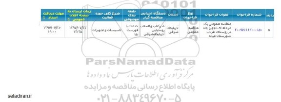 مناقصه عمومی , مناقصه تجهیز چاه 