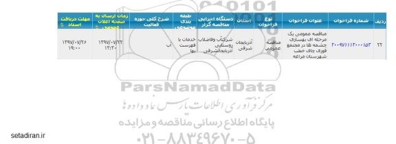 مناقصه عمومی , مناقصه عمومی بهسازی چشمه ها 
