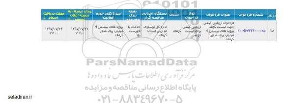 فراخوان ارزیابی کیفی جهت لیست کوتاه پروژه ها