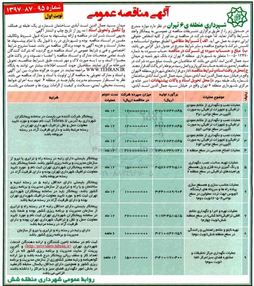 مناقصه عمومی , مناقصه عملیات نصب و نگهداری از علائم عمودی و...