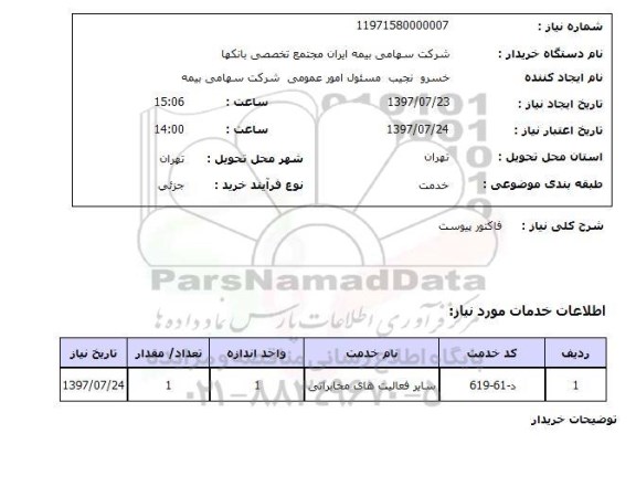 استعلام , استعلام سایر فعالیت های مخابراتی 