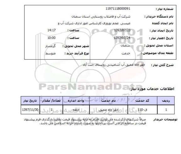 استعلام,حفر چاه عمیق