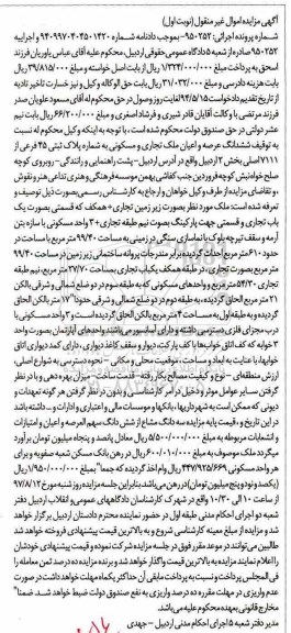 مزایده,مزایده ششدانگ ملک تجاری و مسکونی پلاک ثبتی 45 فرعی بخش دو اردبیل