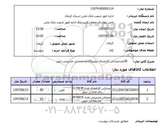 استعلام,استعلام 30 عدد صندلی کارمندی