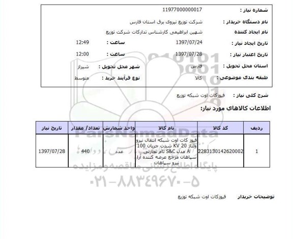 استعلام , استعلام فیوزکات اوت شبکه توزیع