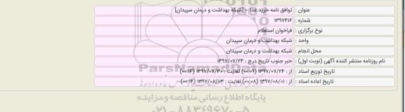 استعلام, استعلام خرید غذا