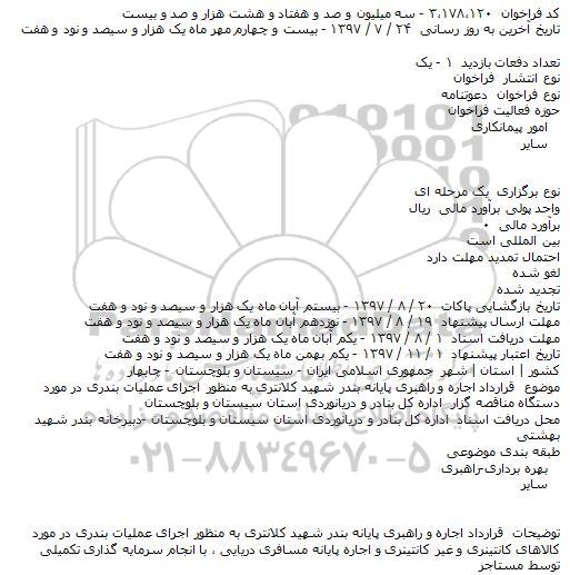فراخوان ، فراخوان قرارداد اجاره و راهبری پایانه بندر شهید