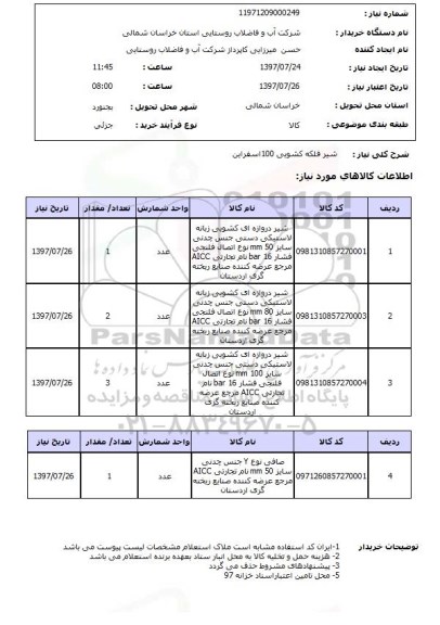 استعلام,استعلام شیر فلکه کشویی