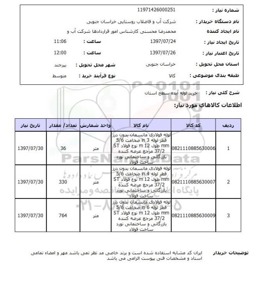 استعلام, خرید لوله آبده