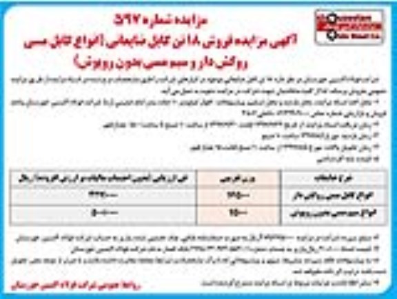 مزایده, مزایده فروش 18 تن کابل ضایعاتی