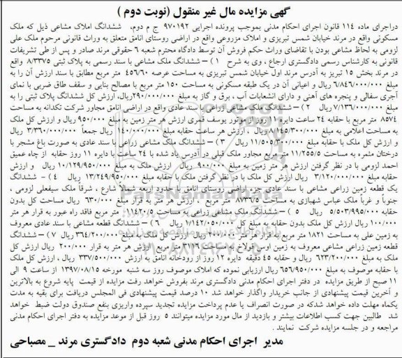 مزایده پنج قطعه مشاعی