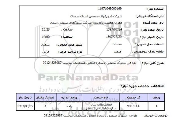 استعلام, طراحی شهرک صنعتی 