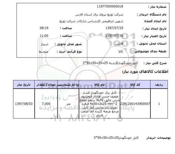 استعلام, کابل خودنگهدار 6 رشته