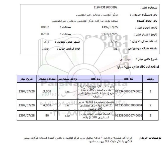 استعلام,مواد لبنی