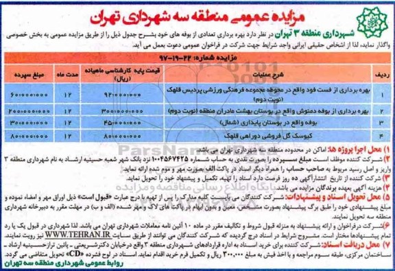 مزایده عمومی,مزایده بهره برداری از فست فود