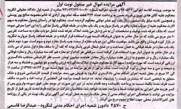 مزایده,مزایده املاک شامل 2 باب مغازه مساحت 10 متر