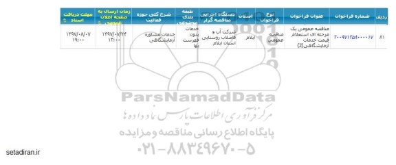 مناقصه عمومی, مناقصه عمومی استعلام قیمت خدمات آزمایشگاهی (2) 