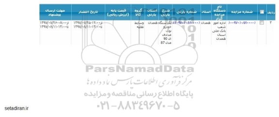 مزایده, مزایده یکدستگاه خودرو نوک مدادی ال 90 